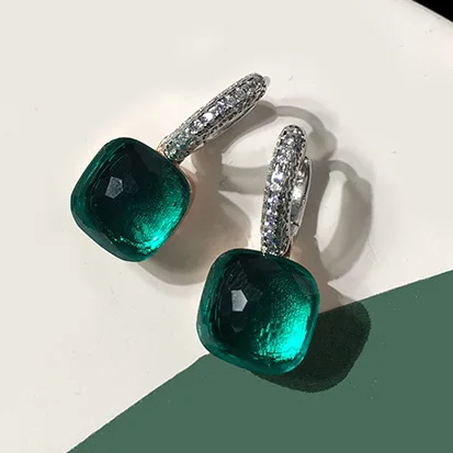100% 925 Sterling Zilver Snoep Stijl 21 Kleuren Roze Wit Blauw Groen Zwart Geel Crystal Drop Earring Voor Vrouwen Fijne Sieraden