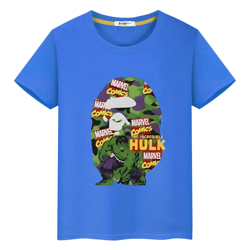 

t shirt for kids boys 10year Marvel Print 100%Cotton Kawaii pride tshirt The Hulk Anime Short y2k one piece kids clothes girls