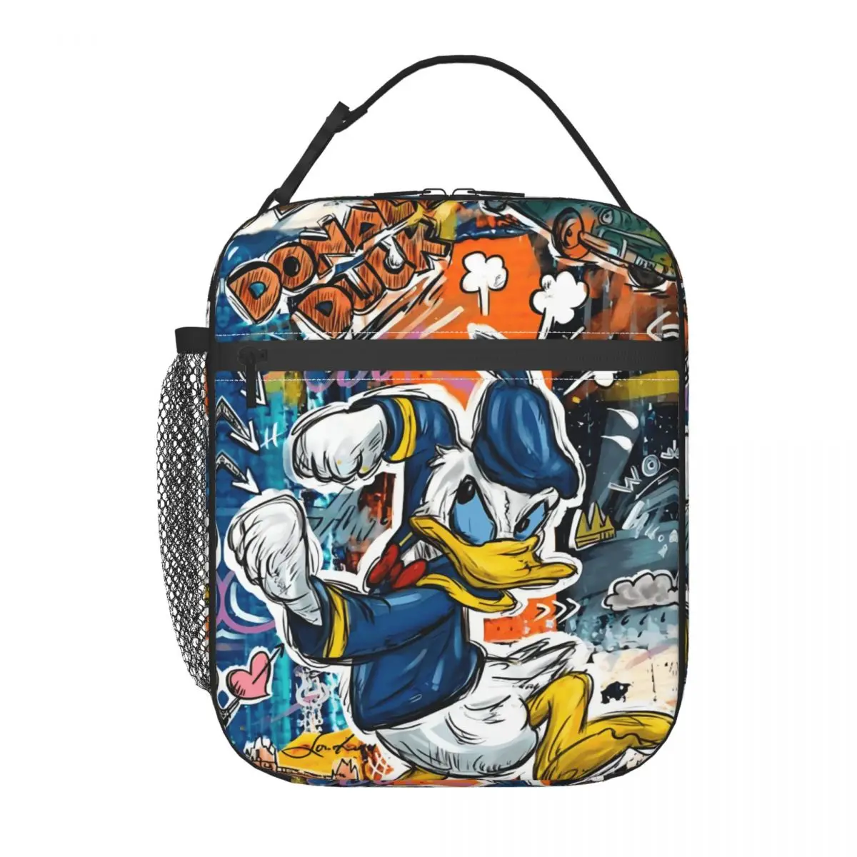 Custom Donald Duck Graffiti Design Insulated Lunch Bag for Work School Anime Cartoon Portable Cooler Thermal Lunch Box