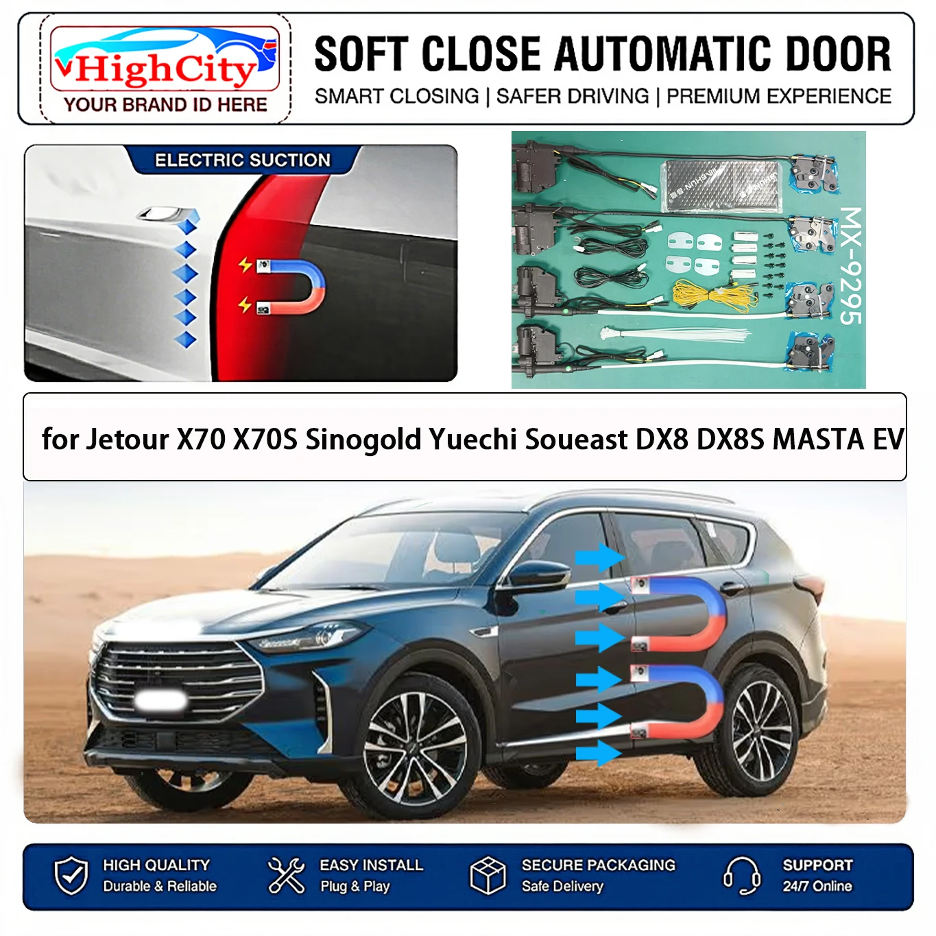 for Jetour X70 X70S Sinogold Yuechi Soueast DX8 DX8S MASTA EV Electric Suction Soft Close Door Kit Anti Pinch Auto Cinch Latch