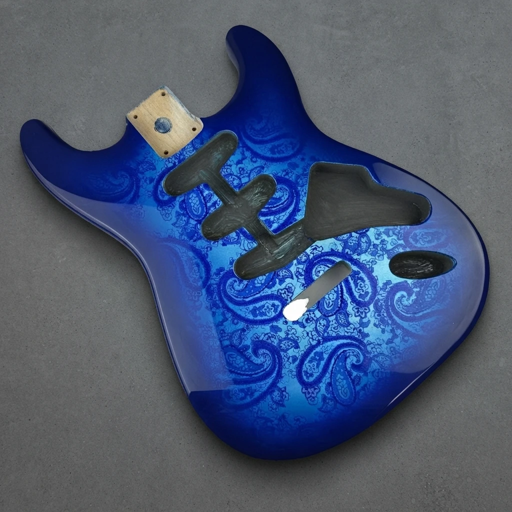Gloss Polyester ST Guitar Body, Metallic Green, Pre-Routed, Standard Neck Pocket, Blank DIY Part for Custom Building Projects