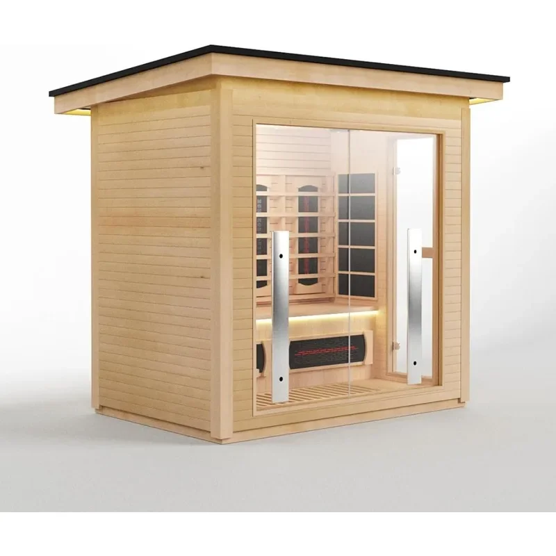 Hybrid-Saunaraum für 3–4 Personen, Hemlock Wood Spa für den Innen- und Außenbereich mit WiFi-Steuerung, Infrarot- und Dampf-Doppelheizung
