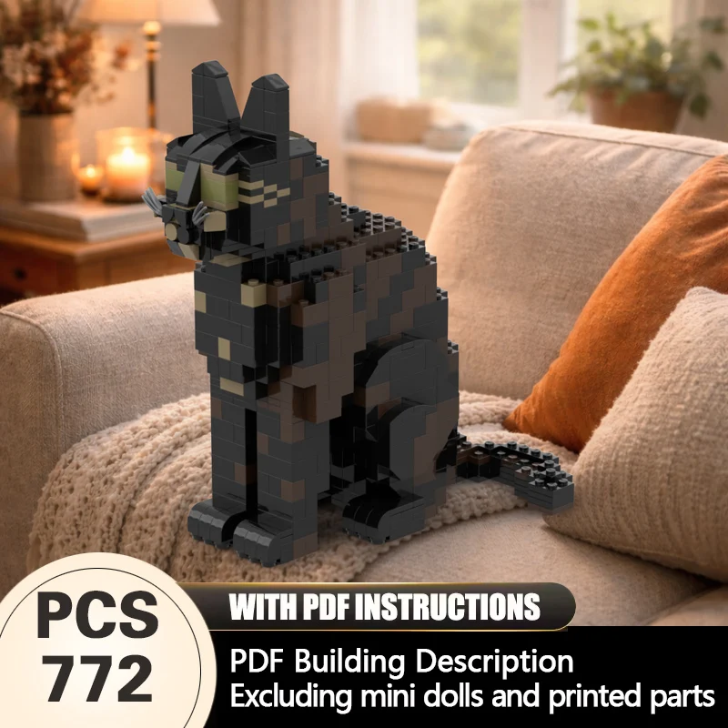 Creators Animal Series Model MOC Building Bricks Dark Tortoiseshell Cat Modular Technology Gifts Holiday Assemble Children Toys