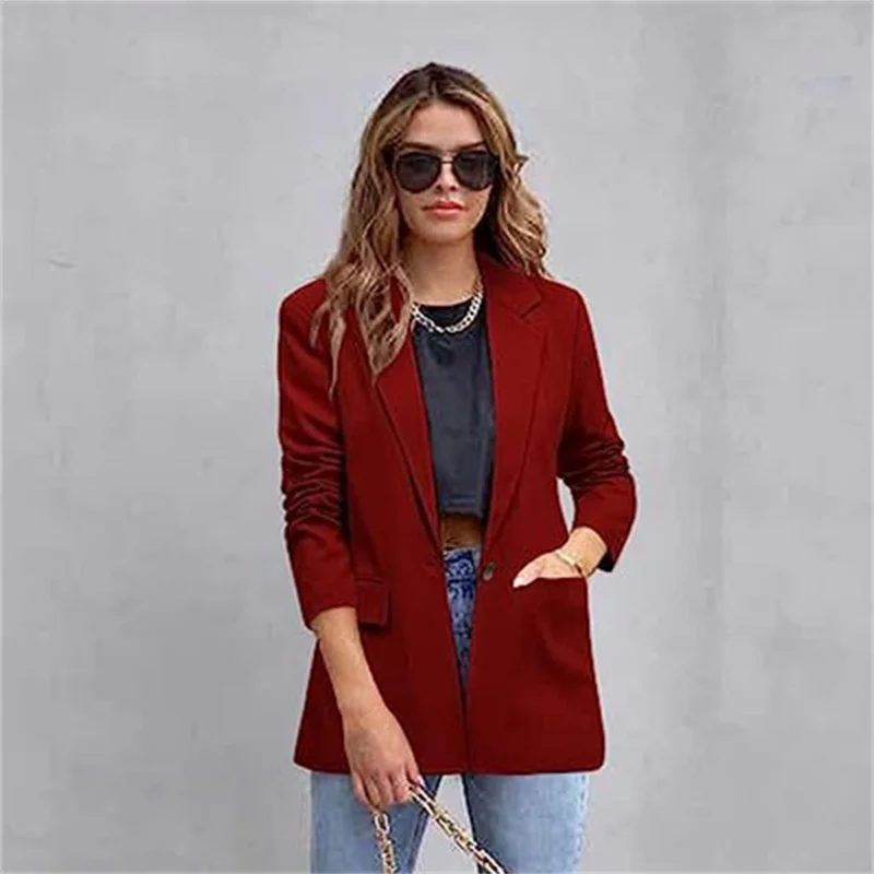 Jacket Temperament Women Slim Coats Commuting Suit Solid Color Outwear Autumn Winter Fashion Blazer Plus Size Pocket Topcoats