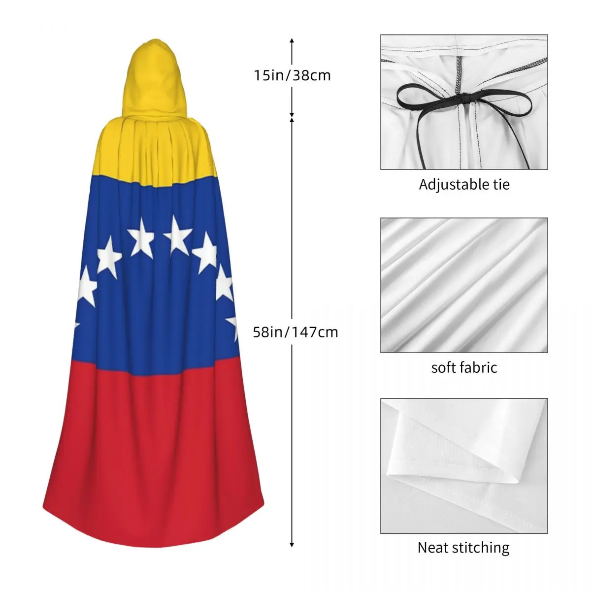 Flag Of Venezuelan, Caribbean Sea In South America Hooded Cloak Witch Medieval Costume Cosplay Cape HalloweenParty Adult Unisex image 5