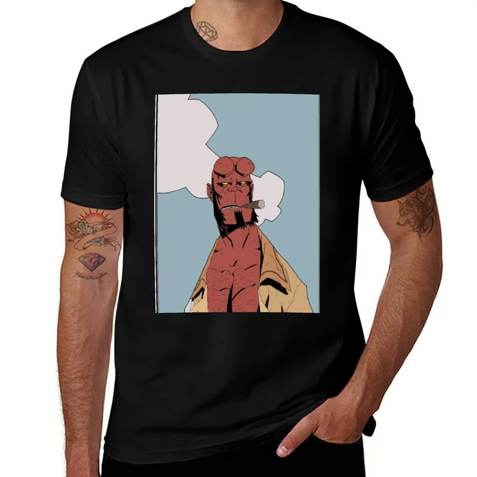 portrait of hellboy T-Shirt Work Basic Short Sleeve Top T-Shirt