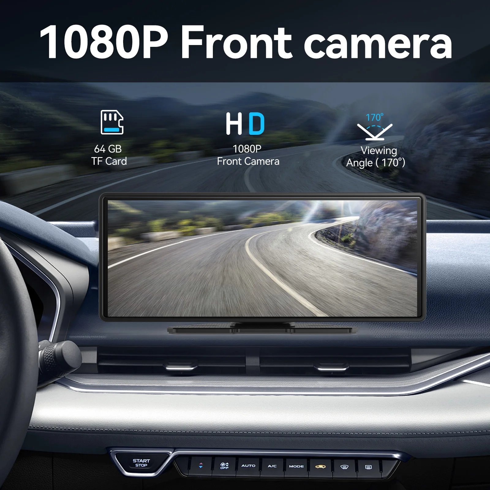 Pionray 10.26 بوصة المحمولة 4K سيارة DVR اللاسلكية Carplay و أندرويد السيارات لتحديد المواقع والملاحة مسجل فيديو لوحة القيادة عدسة مزدوجة واي فاي FM