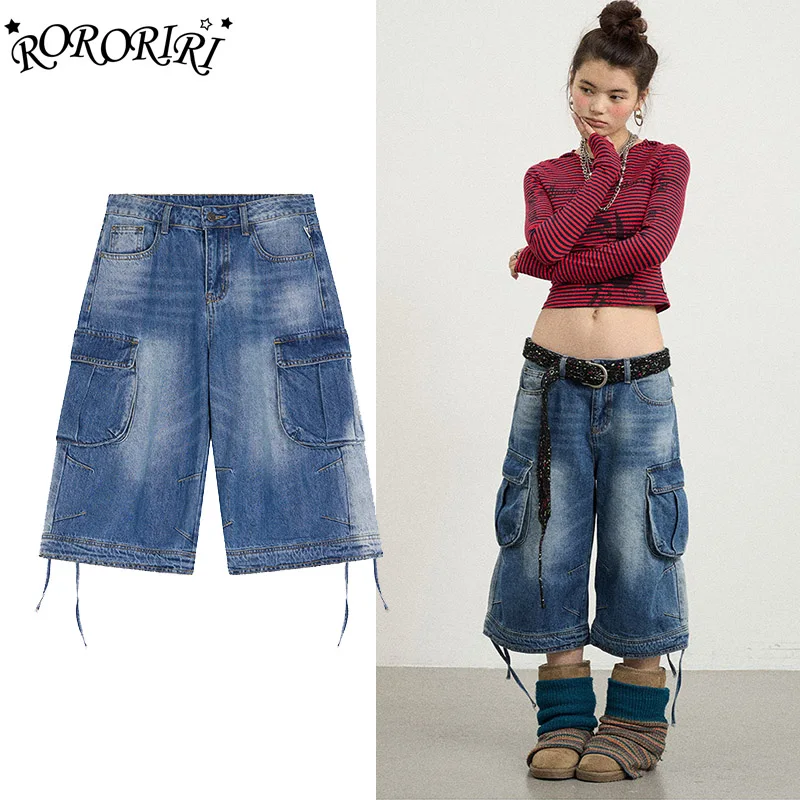 

RORORIRI Acubi, осенние универсальные брюки, потертые широкие брюки-карго, капри свободного покроя, укороченные брюки, японская женская одежда gyaru