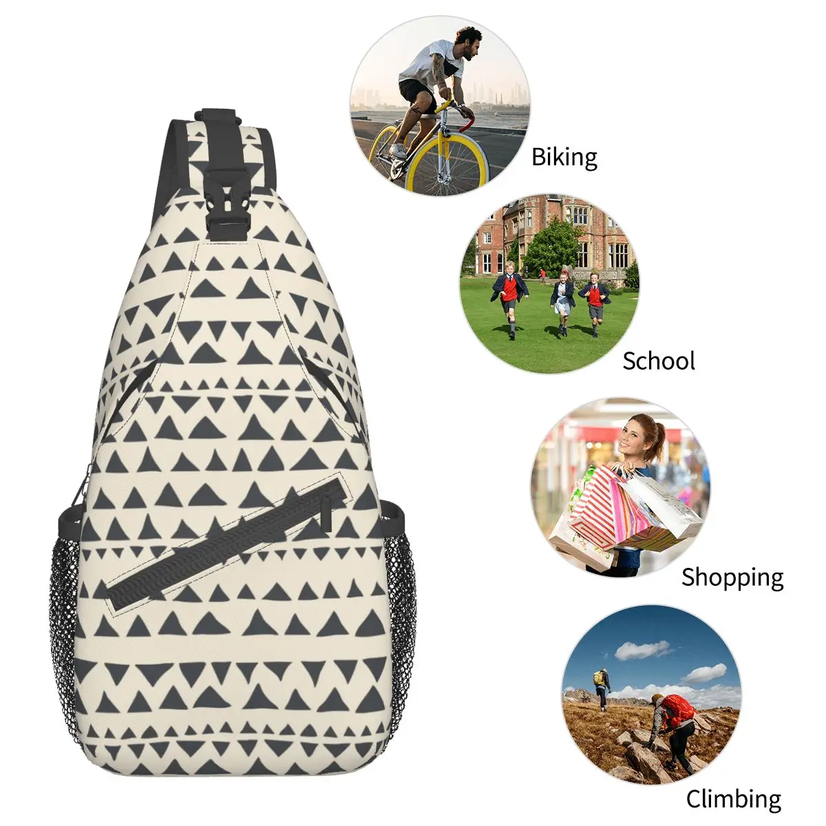 Afrykańskie strzały błotne kości słoniowej torba ze sznurkiem torba Crossbody na klatkę piersiową plecak na ramię Outdoor Sports Daypacks Tribal geometryczny torba we wzór