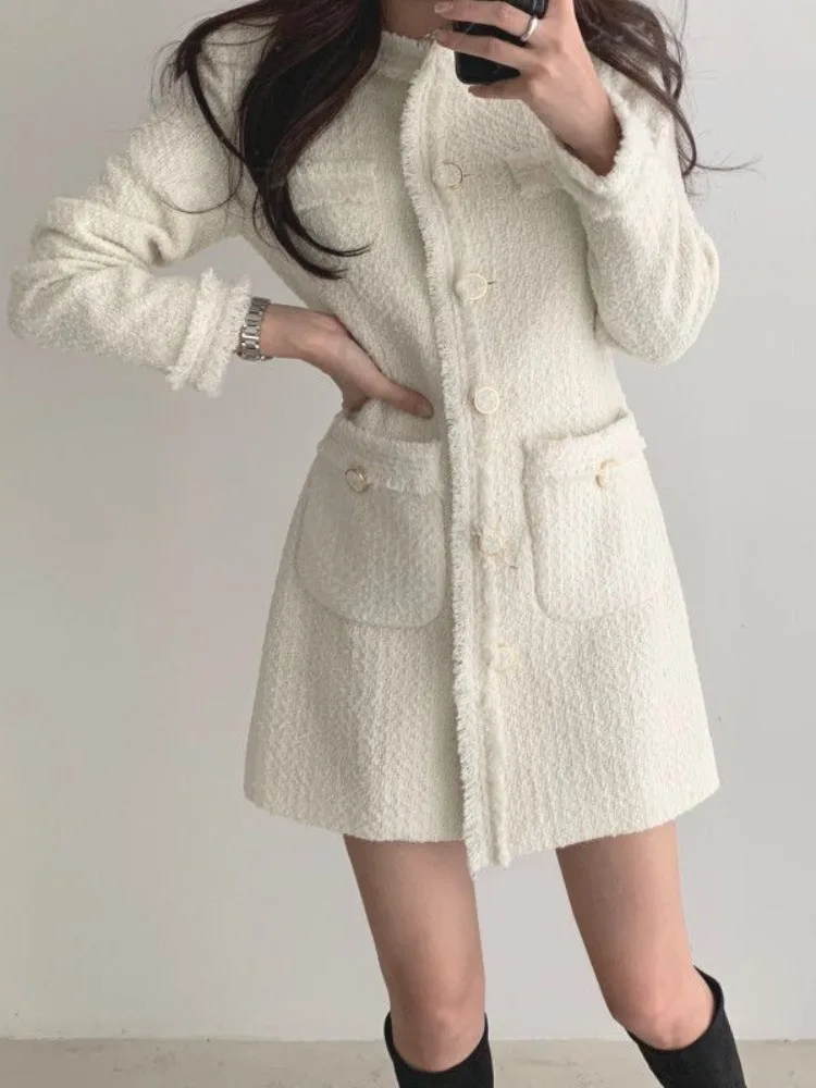 

Элегантное женское платье А-силуэта для осени и зимы с эффектом утончения талии, короткое, в корейском стиле, повседневное, универсальное