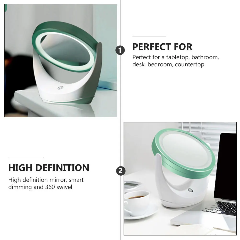 

Dimming Makeup Mirror Smart LED Tabletop Vanity Work Desk 360 Swivel Dressing Abs Mirrors