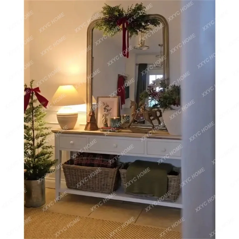 XX Country Solid Wood Entrance Table Against the Wall White Entrance Cabinet  Shelf Table