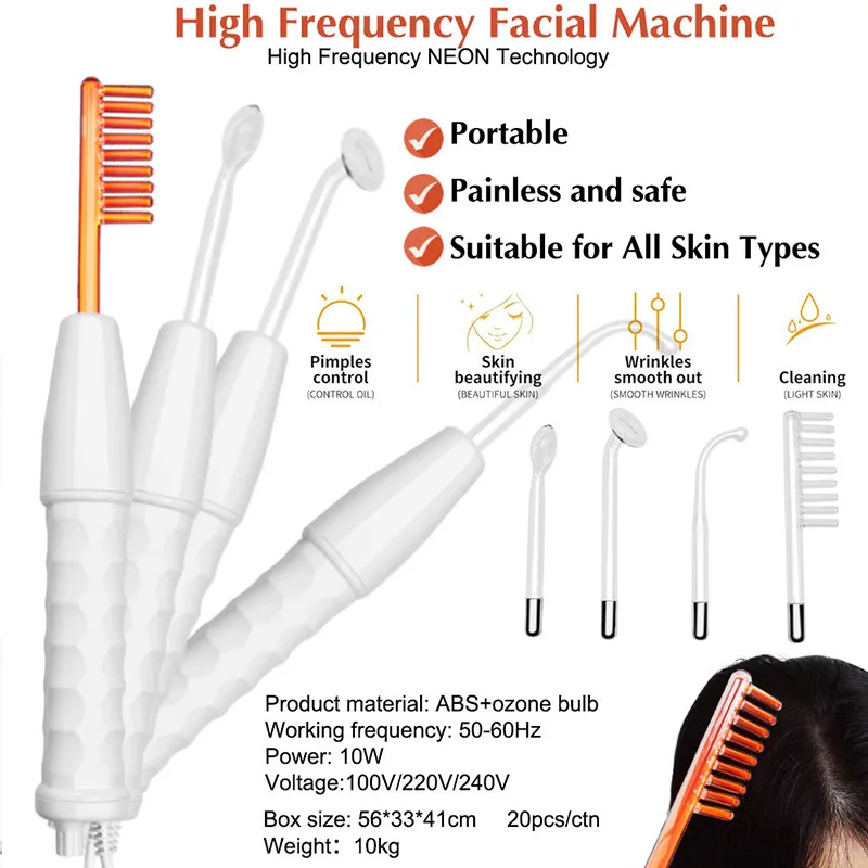 Portable High Frequency Facial Wand LED Light Therapy Skin Tightening Anti Aging Beauty Device With Attachments Home Use Gift