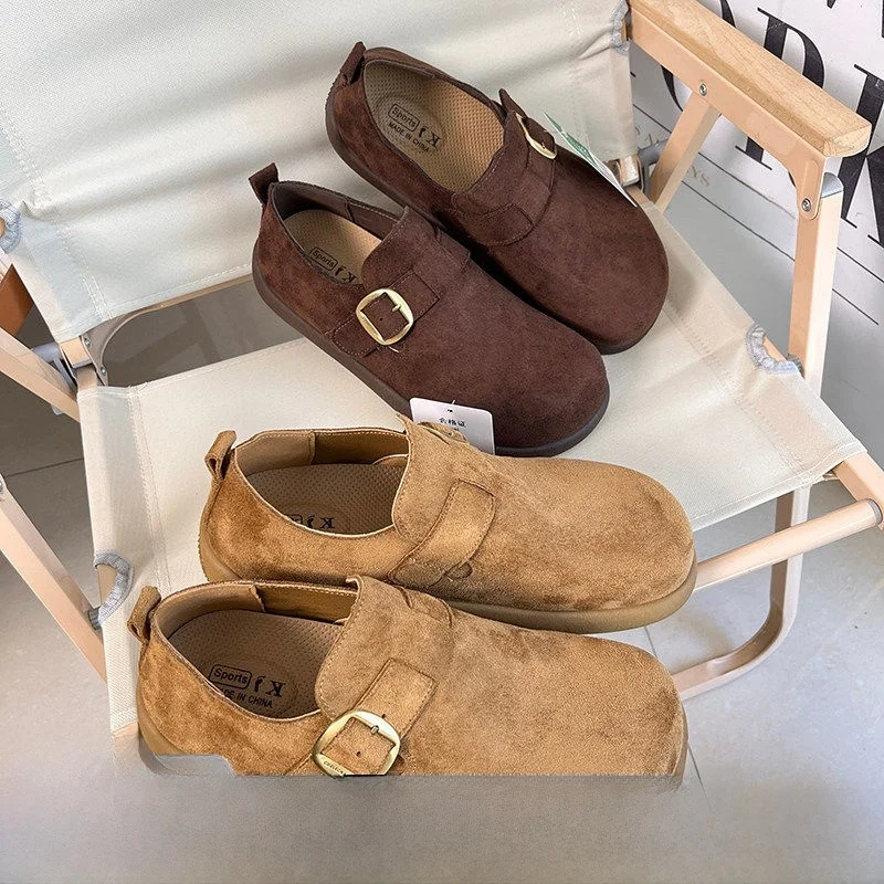 

Soft Suede Men's Slip-On Casual Shoes Lightweight Anti-Slip Spring Autumn Vintage Birkenshoes Comfortable Low Top Flat Heel