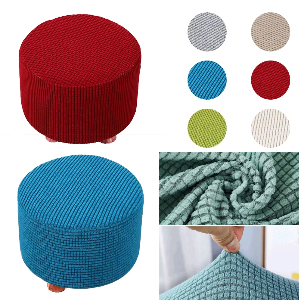 Soft, Luxurious Plush Velvet Round Ottoman Stool Cover - Elastic Slipcover for Footrest Chair Seat in Living Room and Bedroom. C