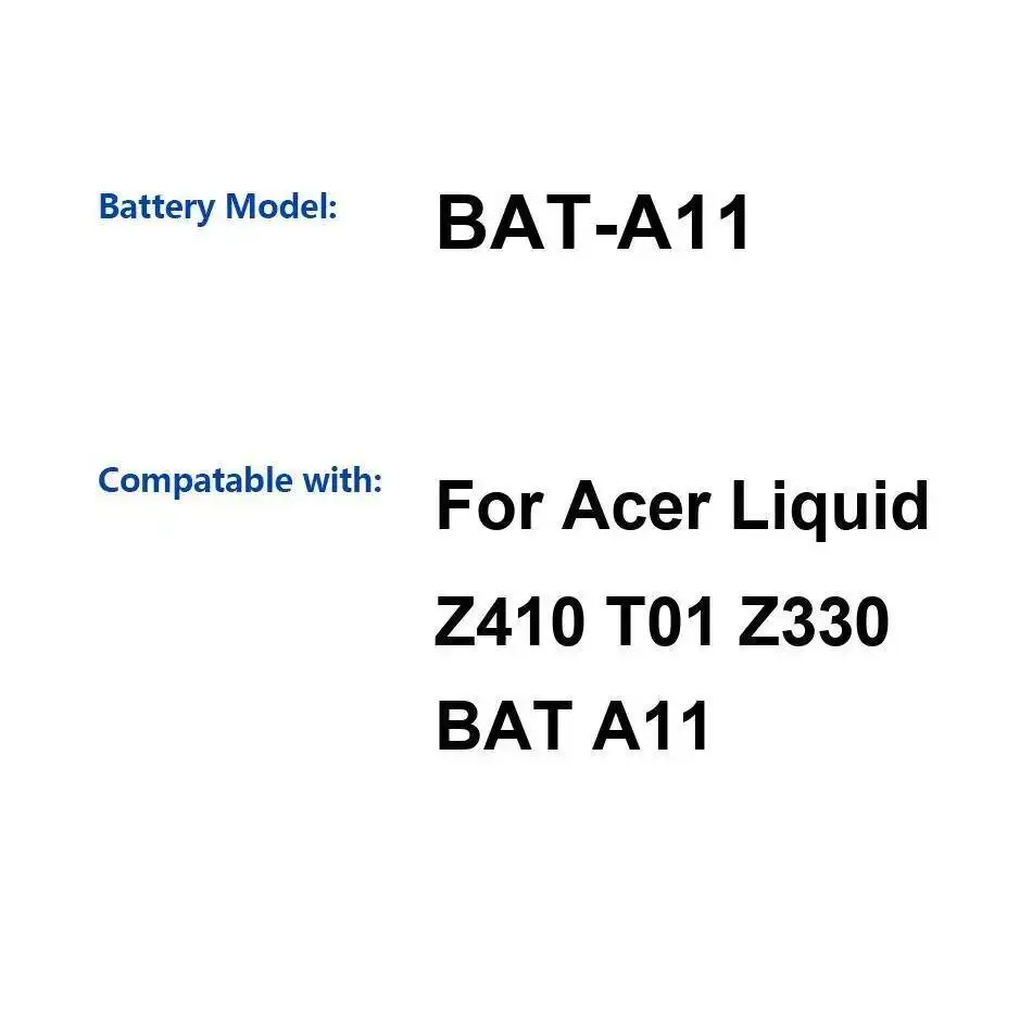 

Для Acer Liquid Z410 T01 Z330 Bat A11 долговечная батарея Bat-A11 2000 мАч с быстрой зарядкой аккумулятора мобильного телефона