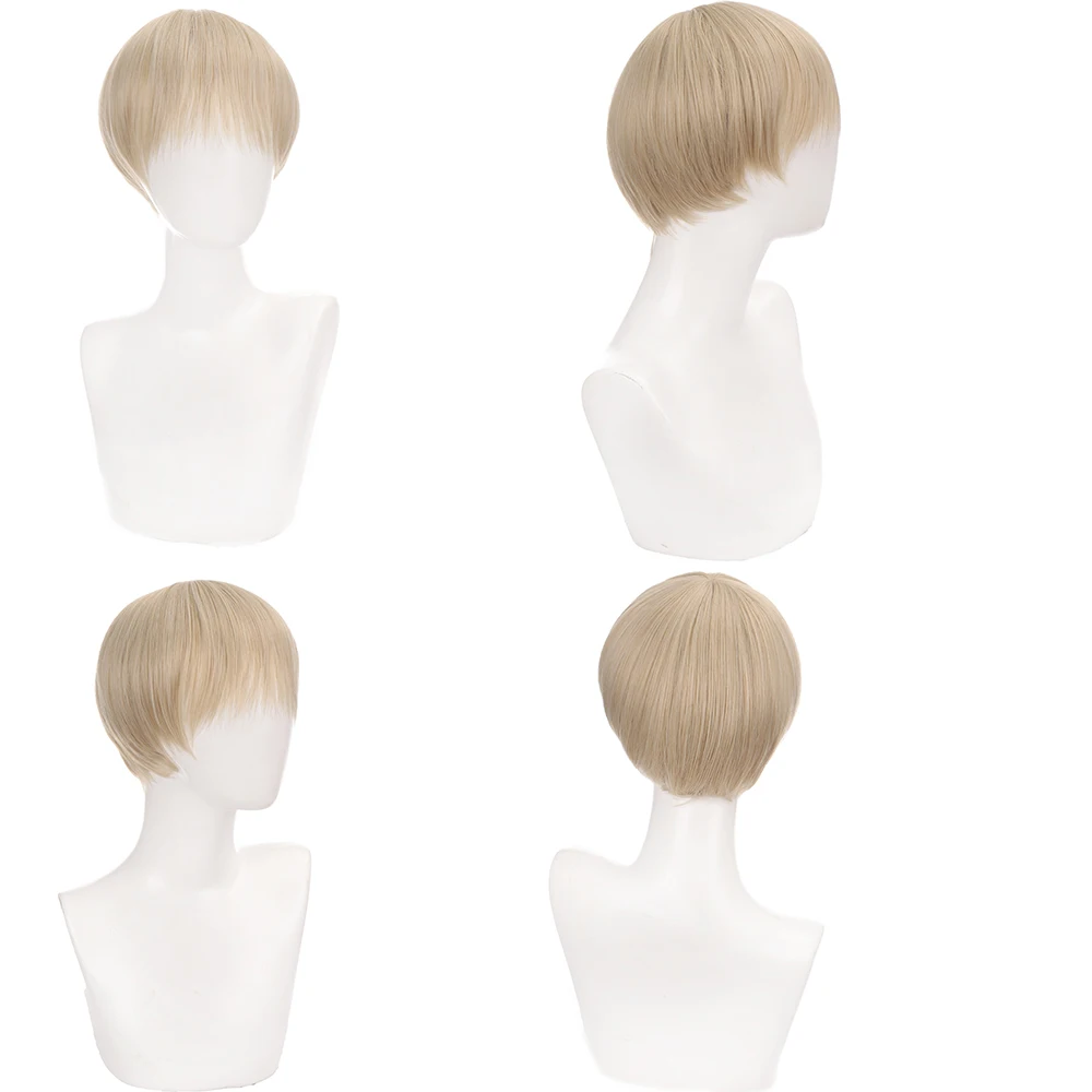 Fashion Men Short Wig Light Yellow Blonde Synthetic Wigs With Bangs For Male Women Boy Cosplay Costume Anime Halloween