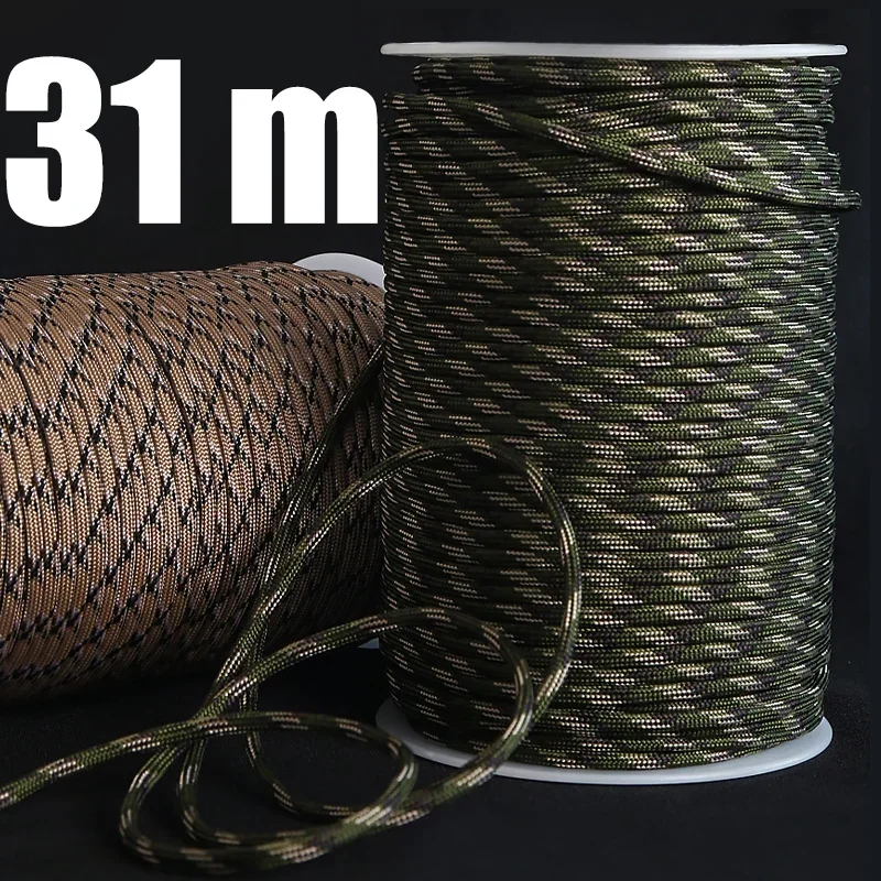 31 Meters Dia.4mm 7 Stand Cores Parachute Cord Lanyard Outdoor Camping Rope Climbing Hiking Survival Equipment Tent Accessories