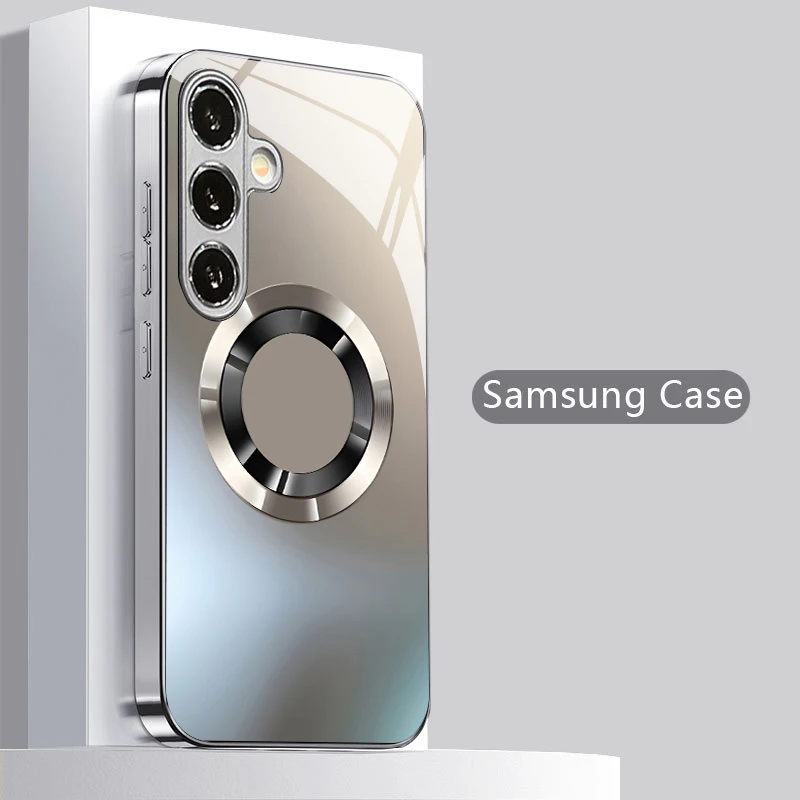 Silver Ring Hollow Lens Pattern 2D Phone Case for Samsung S26 S25 S24 S23 S22 S21 S20 A56 A36 A16 - Glass Protective Cover