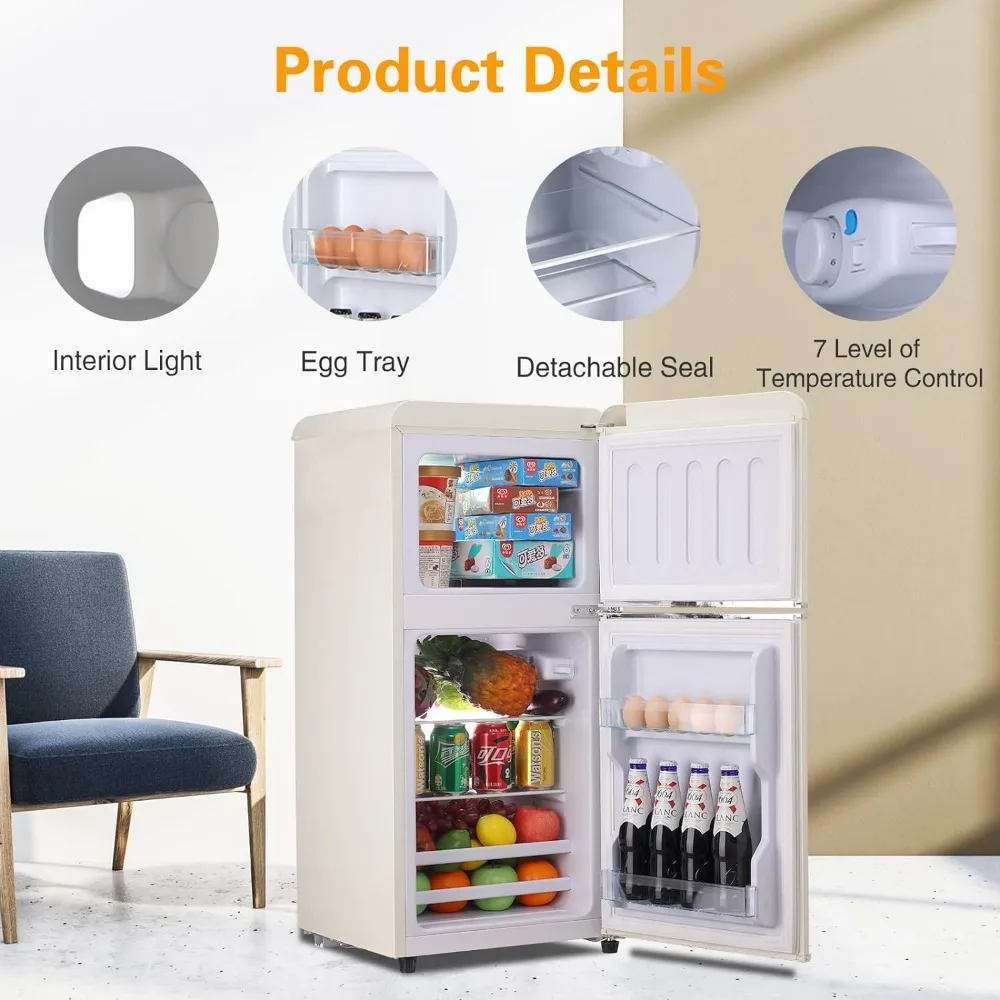 Mini Fridge with Freezer 3.5 Cu Ft 2 Door Compact Refrigerator for Apartment, Dorm, Office, Family, Basement