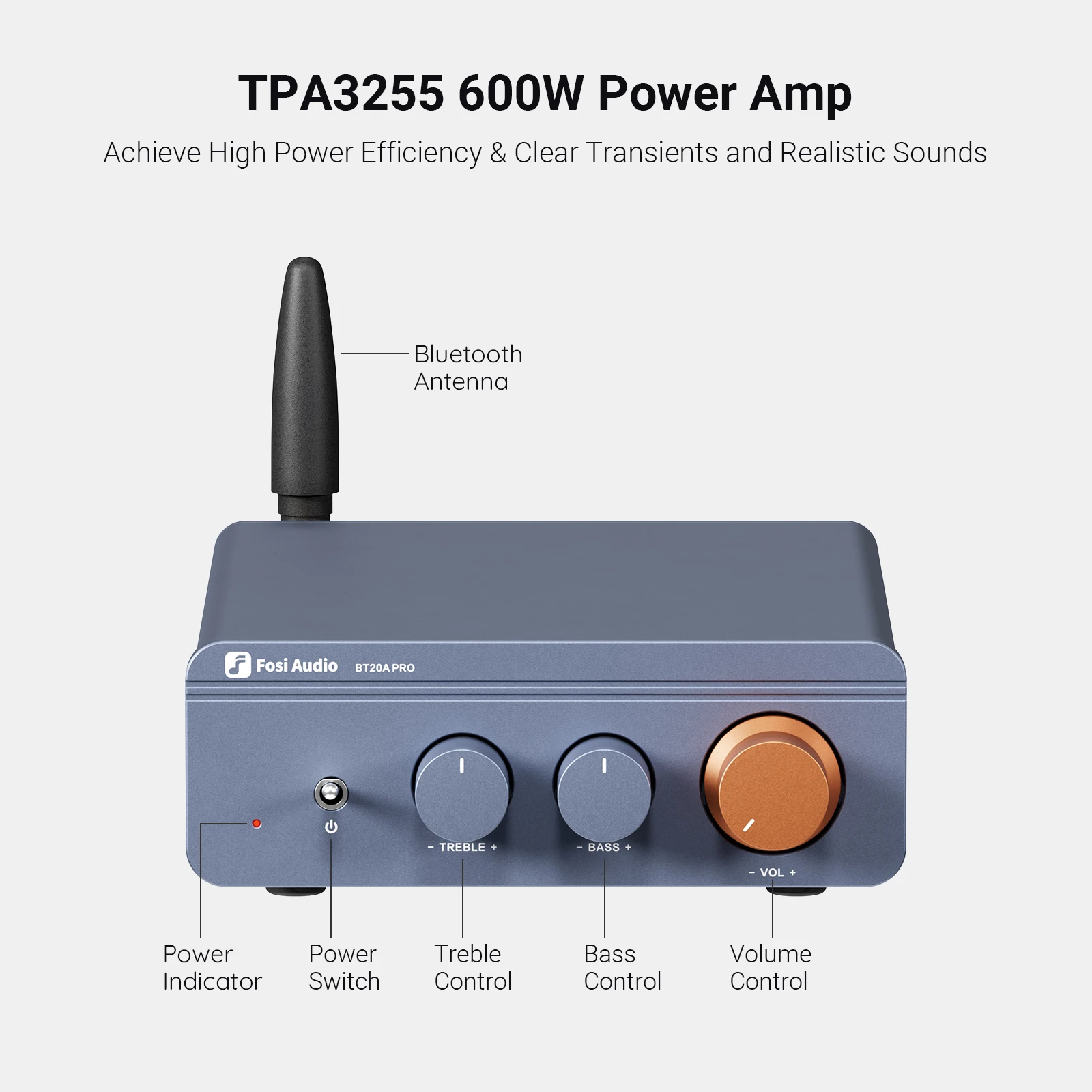 Fosi Audio BT20A Pro TPA3255 Blue Sound Power Amplifier 300W X2 Mini HiFi Stereo Class D Amp Bass Treble For Home Theater CB