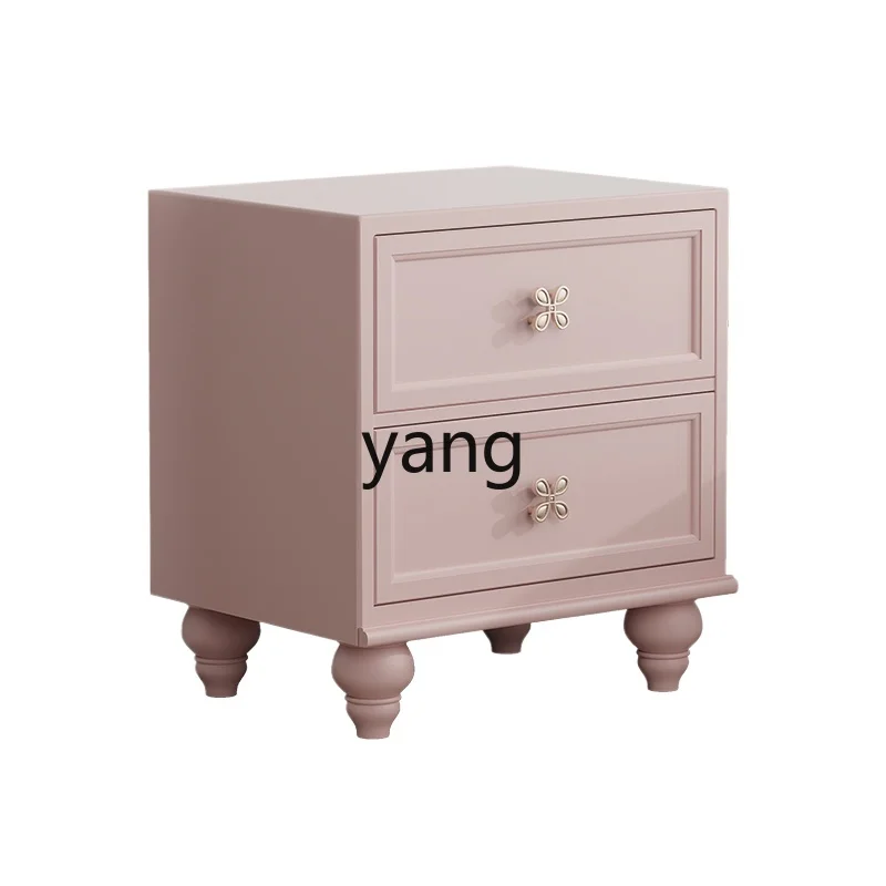 

LXL Pink Bedside Table Corner Table Solid Wood Two-Drawer Table Bedroom Bed Front Cabinet Girls' Room