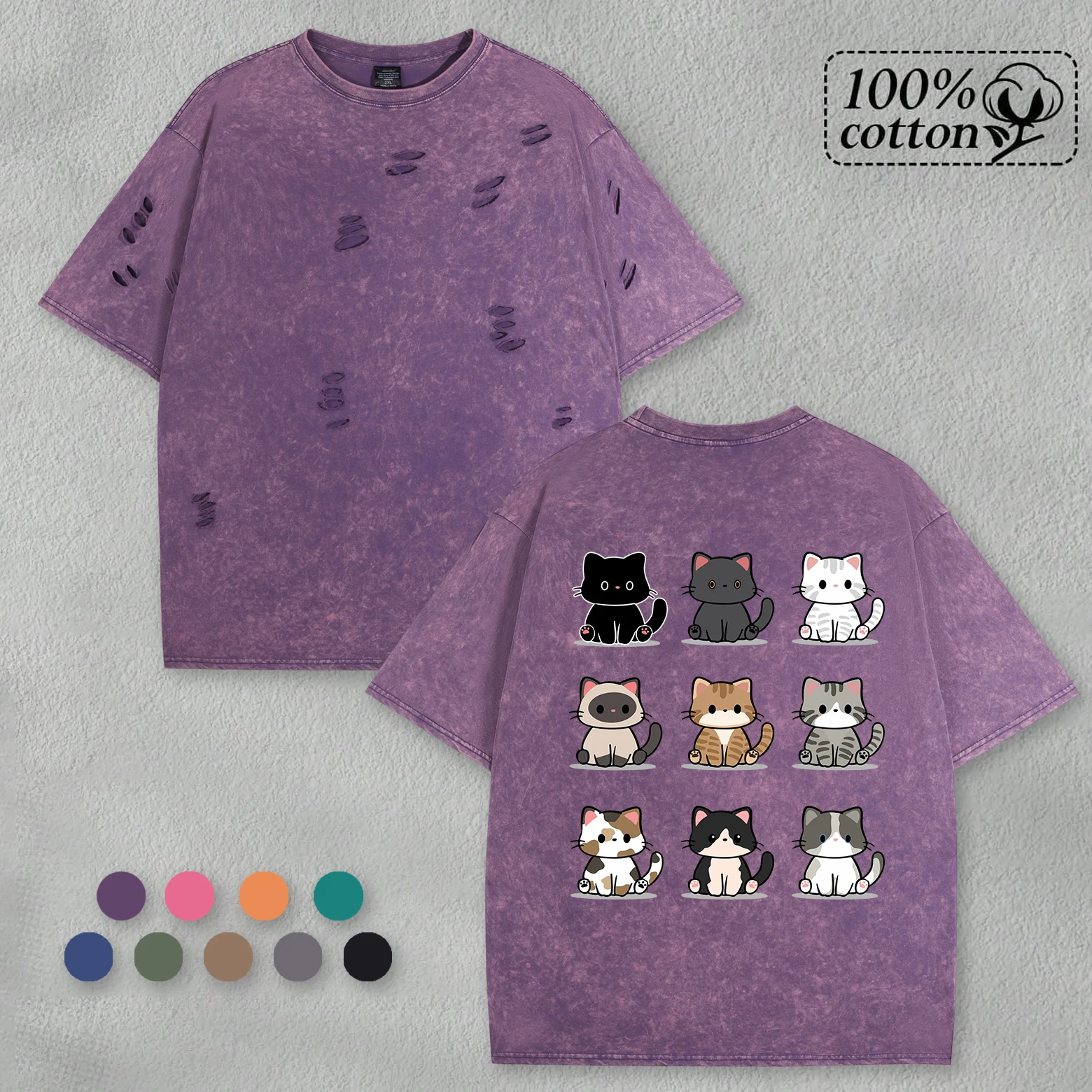 

Коллекция милых кошек с героями мультфильмов, футболка с отверстиями для мытья снега, мужская летняя удобная стираная футболка, повседневная мягкая хлопковая одежда унисекс с мягким верхом