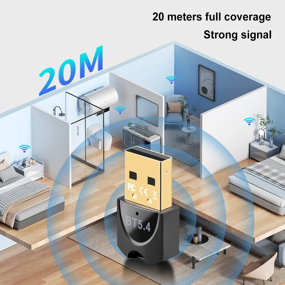 USB Bluetooth 5.4 Adapter Transmitter Receiver Driver Free Wireless BT 5.4 Dongle Adapter for PC Computer Wireless Speaker