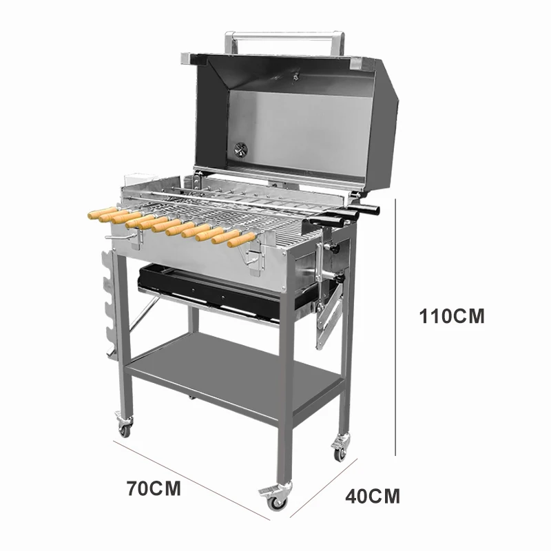 Adjustable Charcoal Tray BBQ Multi Souvla Skewers Original Authentic Hooded Foukou Cyprus Spit Grill with Variable Speed Motor