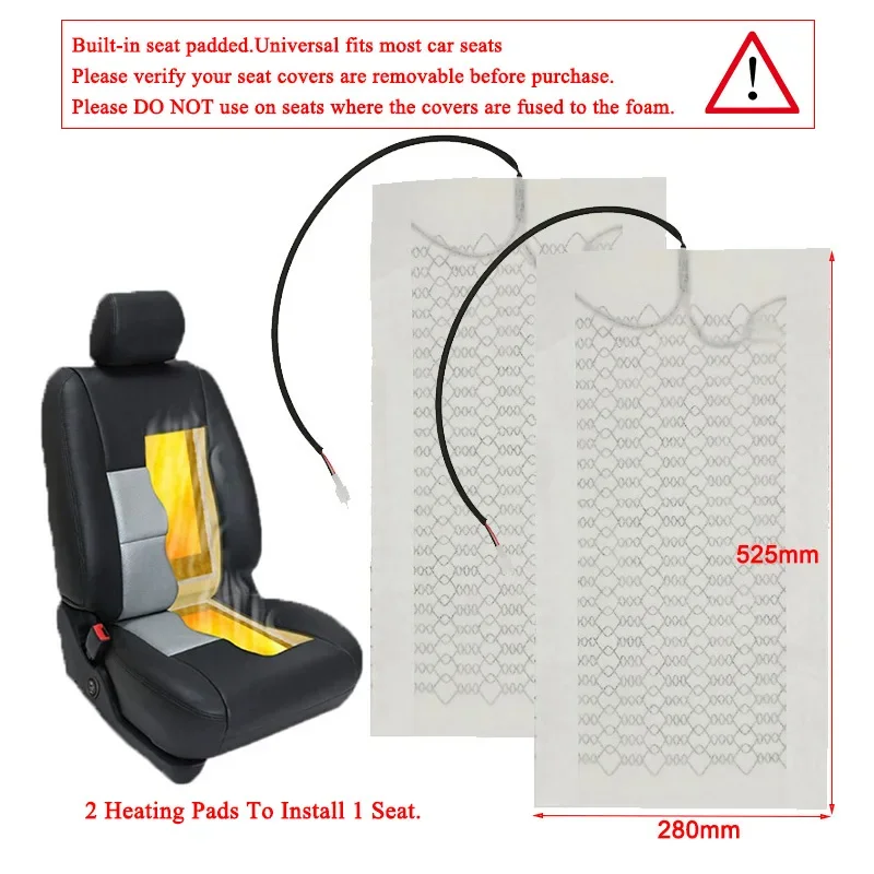 Built-in Car Seat Heater Fit 2 Seats Universal 12V Carbon Fiber Seat Heating Pad Dual Control 5-level Digital Display Switch