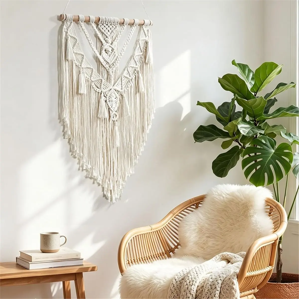 Macrame Wall Hanging Cotton Handmade Macrame Tapestry Boho Decorative Woven Tapestry Decoration for Bedroom Balcony