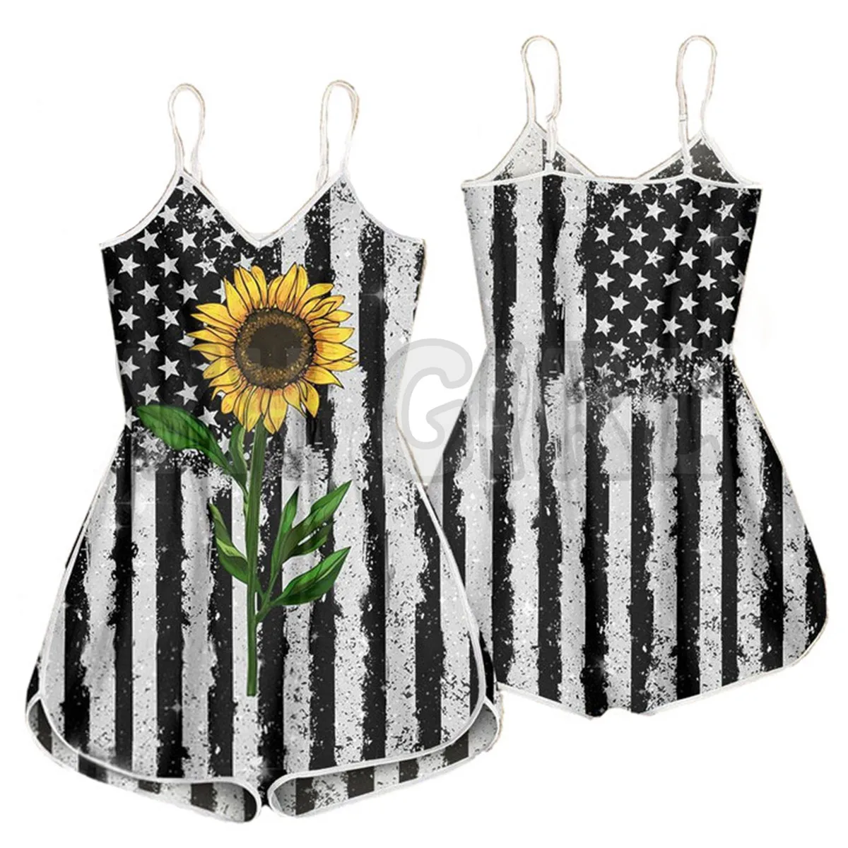 YX GIRL Macacão Hippie com Estampa 3D de Girassol, Roupas de Verão Bohemia para Mulheres