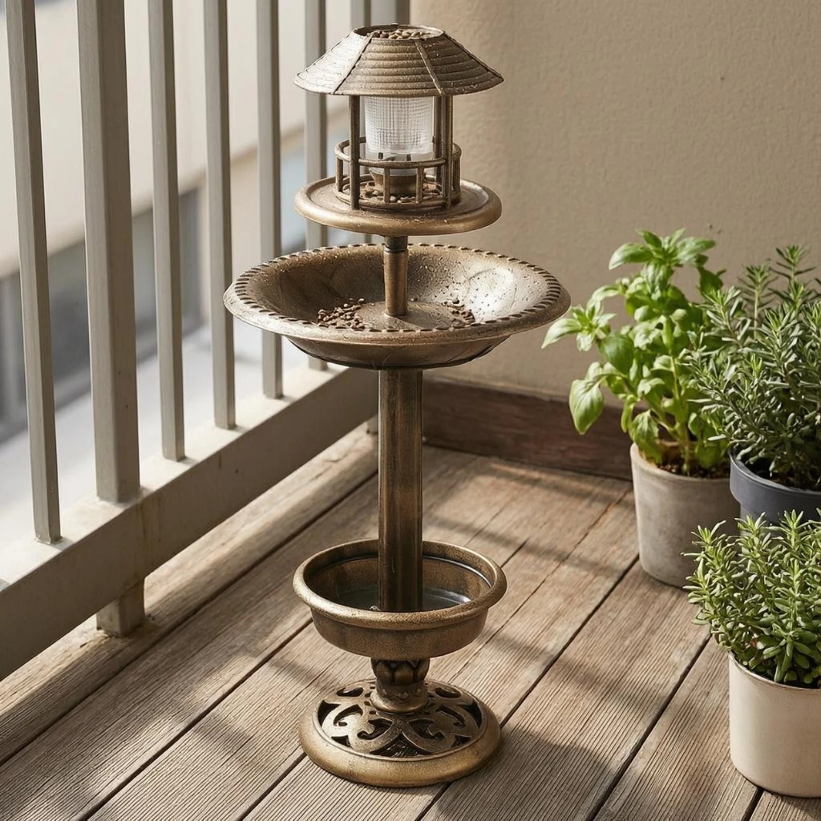 Decorative Birdbath Combo Scalloped Solar Bird Bath Garden Decor PP Plastic for Outdoor view 6