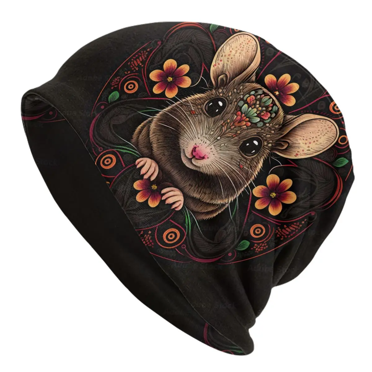 Mouse Hamster Mandala Unisex Bonnet Thin Hip Hop Hats Double Layer Hat Breathable Caps