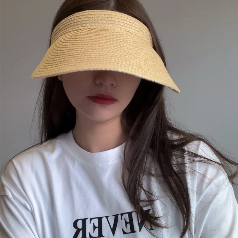 New Korean Version Summer Eaves Empty Top Sun Hat Raffia Headband Type Versatile Casual Roofless Beach Women\'s Straw Cap Gorras