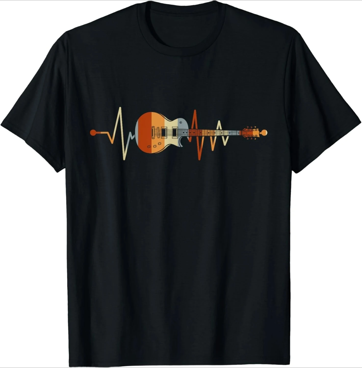Vintage Heartbeat Guitar Tee Music Lovers Gift Custom Printed Graphic New Summer Top Daily Round Collar Tee High Quality Top