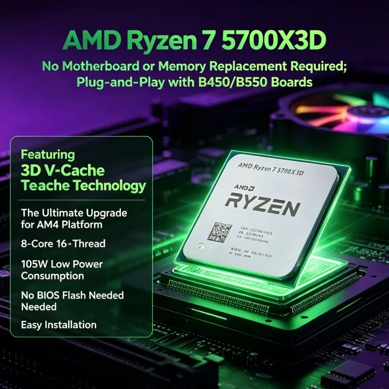 AMD Ryzen 7 5700X3D Processor 1080p high refresh rate gaming build 8 Core 16 Thread 96MB 3D V-Cache AM4 DDR4