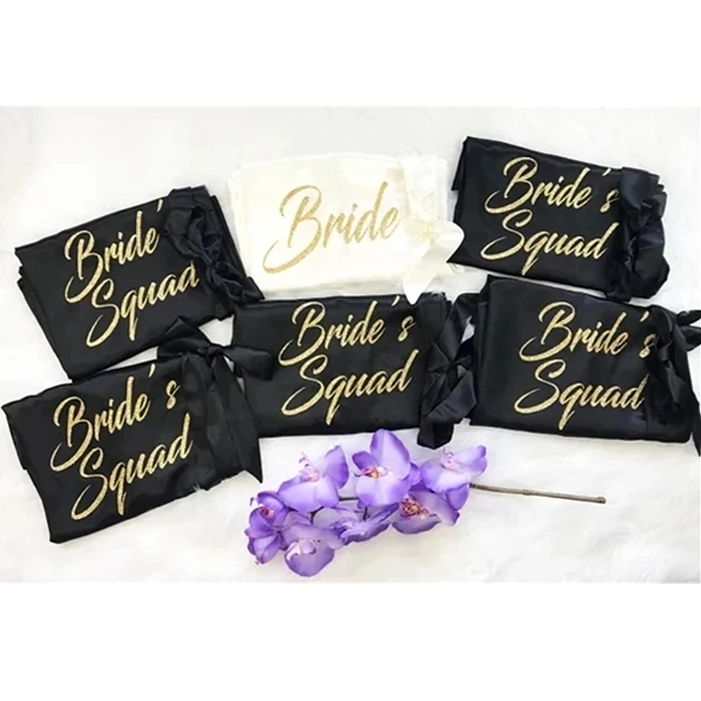 personalize Bride Squad wedding mother of the bride groom satin pajamas robes,bride Bachelorette kimonos gowns gifts