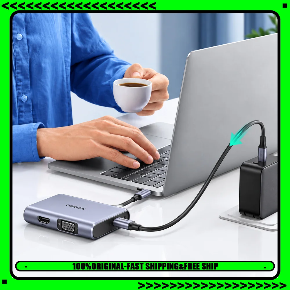 UGREEN CM162 50505 4-in-1 USB-C Hub, 4K 30Hz HDMI, 1080P 60Hz VGA, USB 3.0, 100W PD Charging Adapter