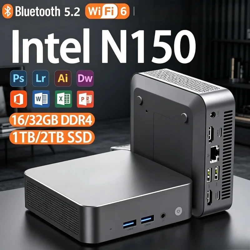 

【Brand+】NEW Mini PC Windows 11 Intel N150 16GB RAM 1TB 2TB SSD WiFi6 Portable Gaming Computer Office PC Desktop
