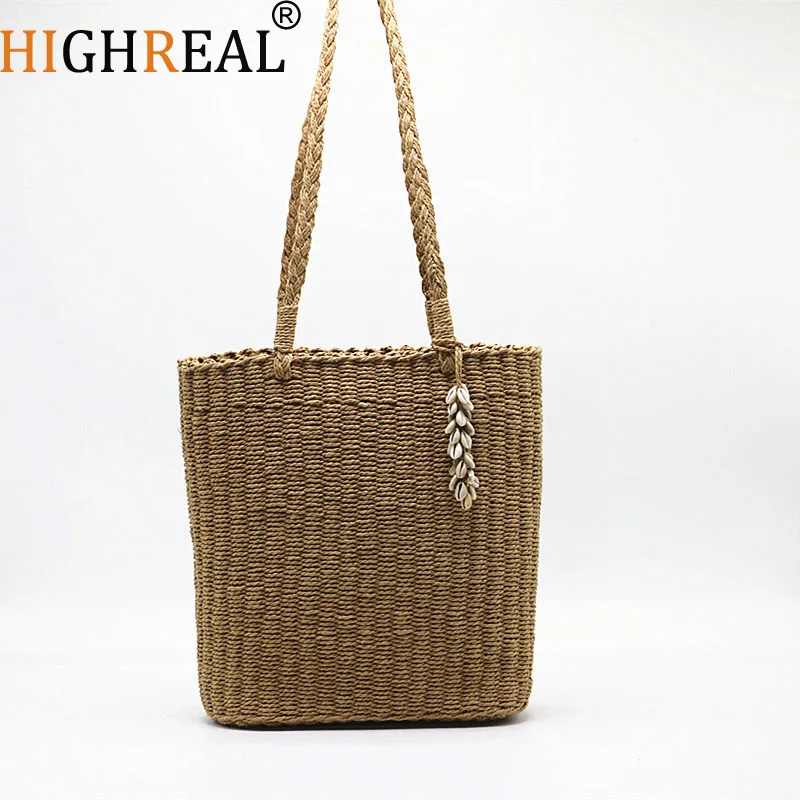 Large Handwoven Rattan Tote Bag for Women Straw Beach Bag Purse Luxury Shoulder Bags Handbag Summer