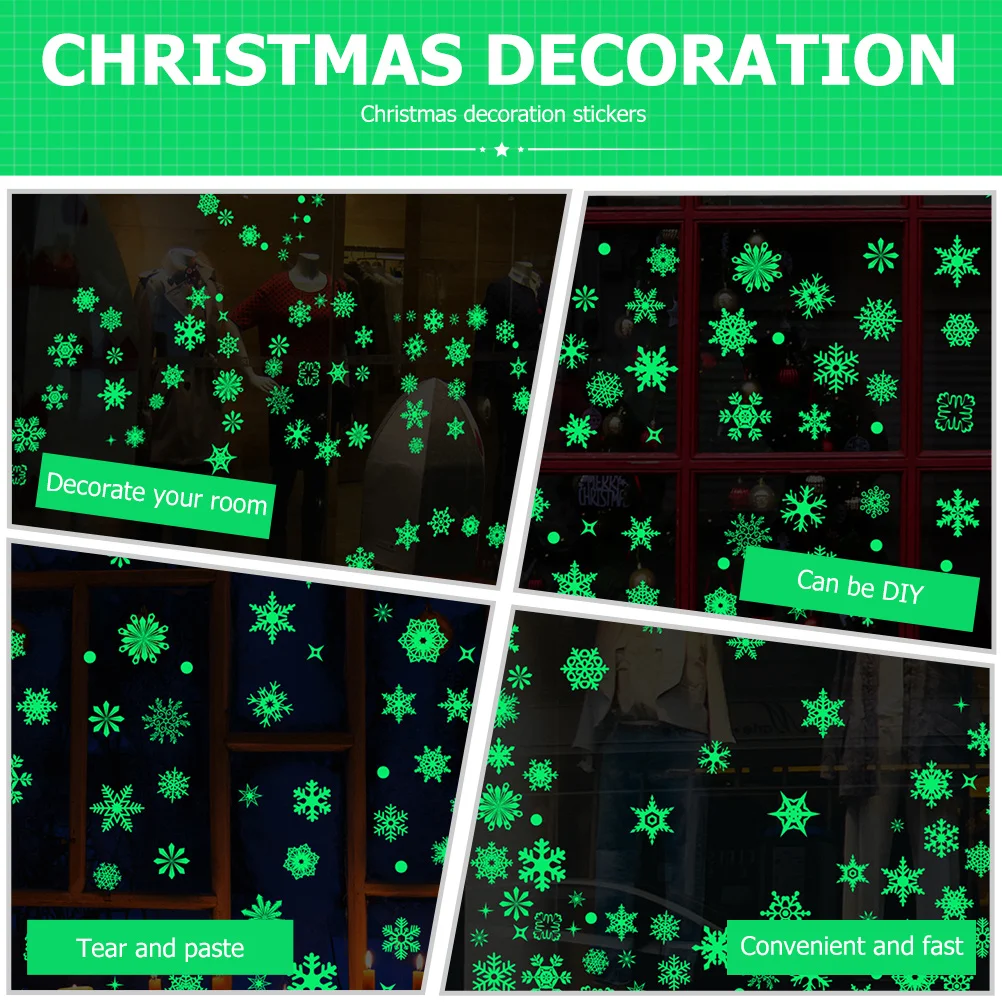 

9 Sheets Glow in The Dark Christmas Snowflake Stickers Lovely Classical Design for Window Wall Table Xmas Room Decorations