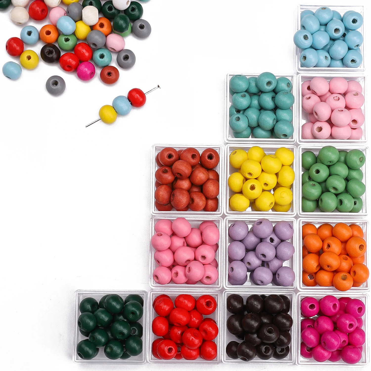 8mm Multi-color 50/100Pcs Wooden Solid Color Painted Round Beads Wood Spacer Beads For Jewelry DIY Handmade Making Accessories