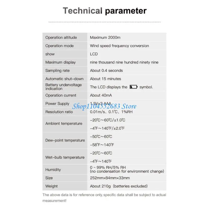 Y6GD Digital Anemometer LCD Wind Speed Air Temperature Measuring Tester