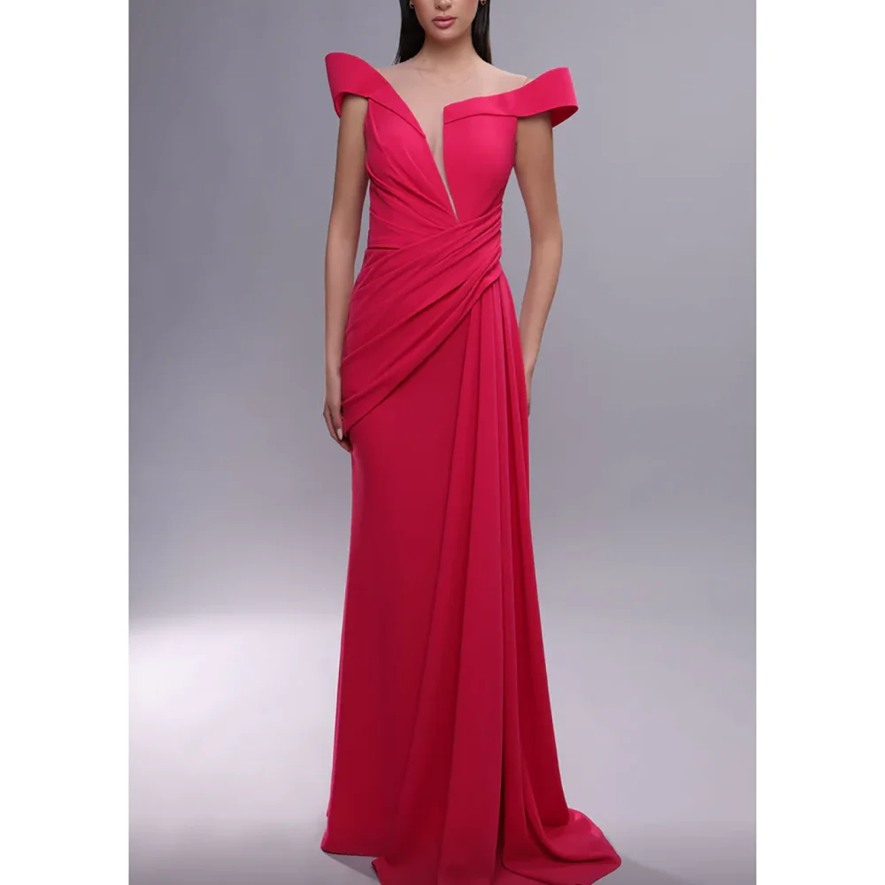 

Customized Modern Off The Shoulder Pleated Straight Evening Party Dresses Formal Occasion Banquet Prom Gowns Sizes Available