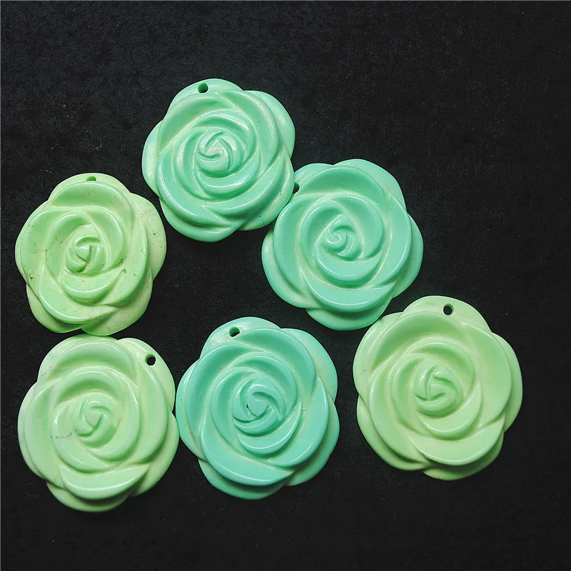 3PCS Fashion Men Flower Pendants Natural Turquoise Stone Materials Size 36MM Carving DIY Jewelry Accessorie For Jewelry Designs