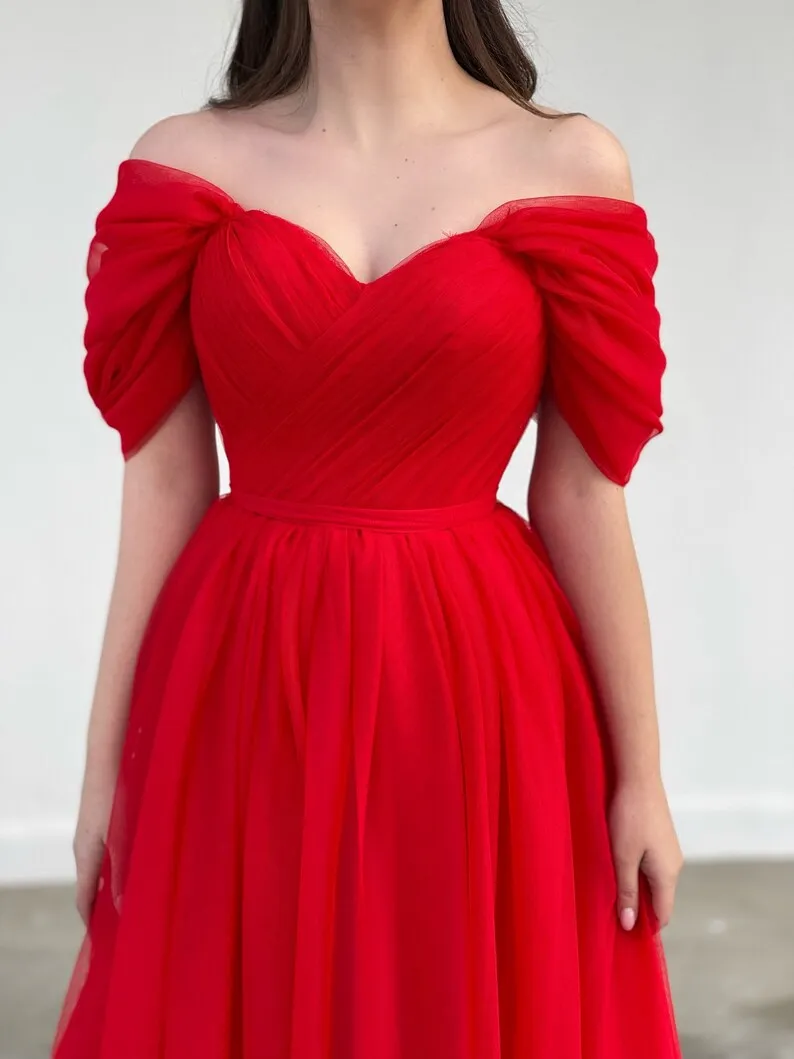 Vestidos de noite fora do ombro, querida, linha A, chá de comprimento, festa de casamento, pregas elegantes, vestidos de coquetel, 2024