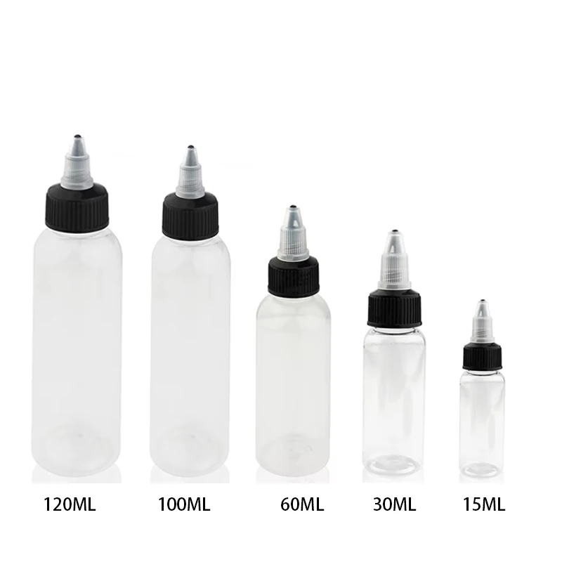 1Pc 15/30/60/100/120ml Plastic PET Refillable Bottle Oil Liquid Dropper Bottles Twist Top Cap Tattoo Pigment Ink Containers