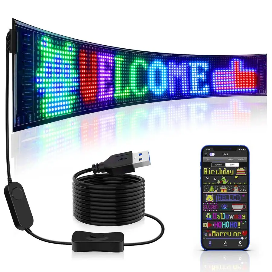

Scrolling Huge Bright Advertising LED Signs, Flexible USB 5V LED Store Sign Bluetooth App Control Custom Text Pattern Animation