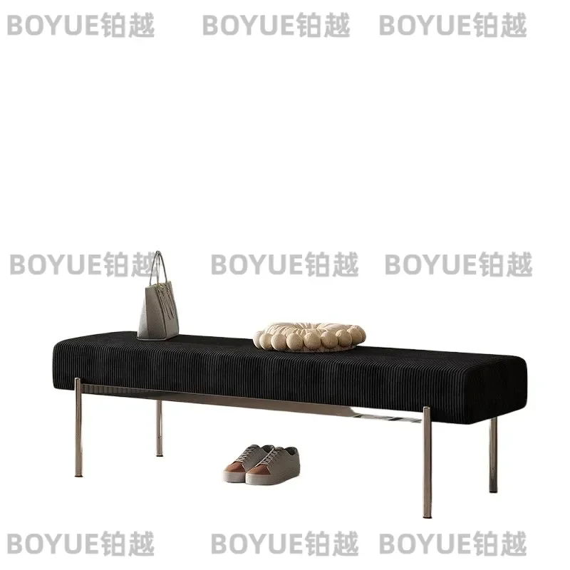 for Nordic Style Simple Corduroy Home Shoe Stool Light Luxury Clothing Store Bench Bedroom Long Bedside